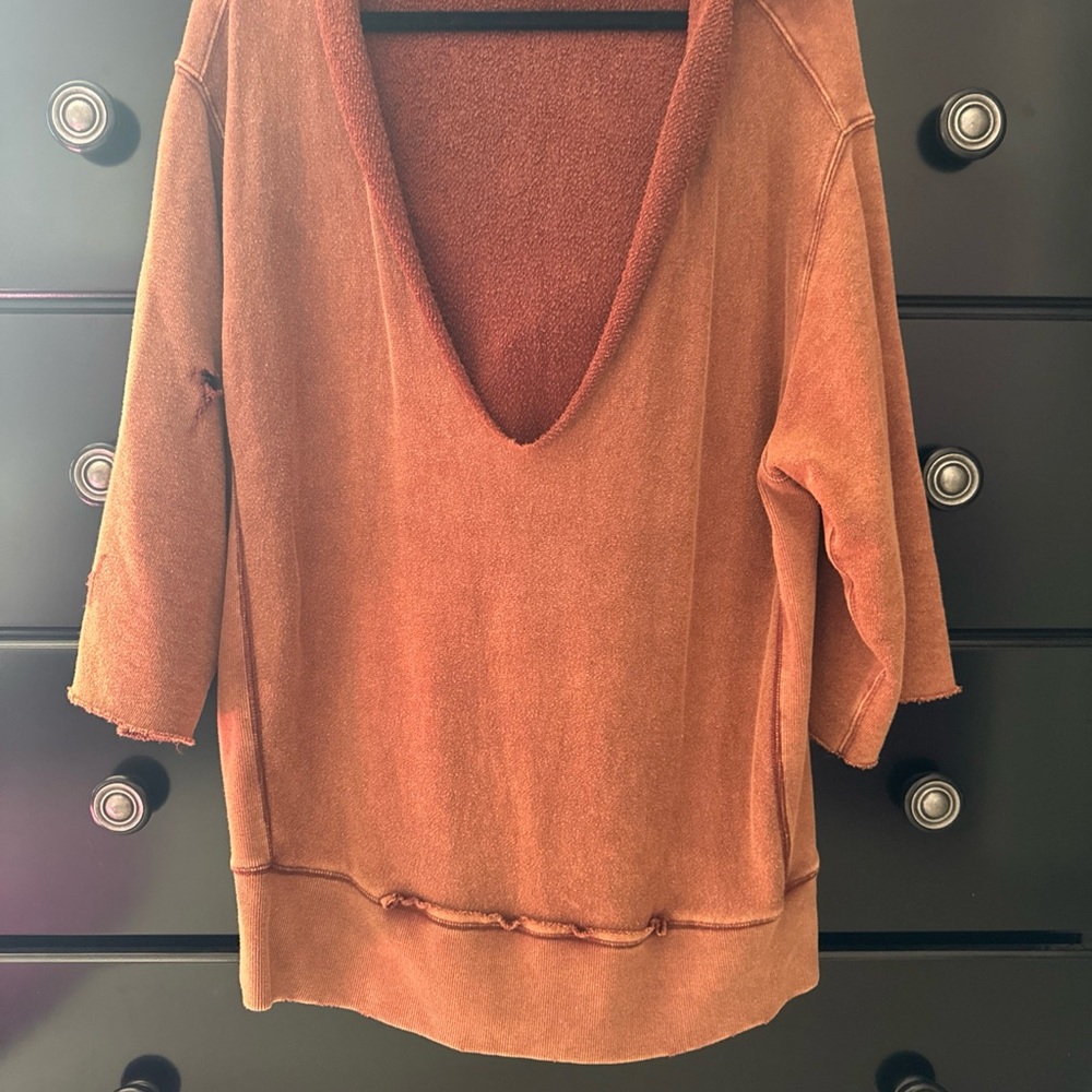 Free People West Track Brown Distressed Hoodie Sz m